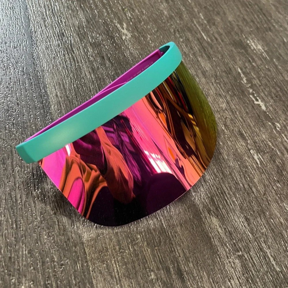 Tipsy Elves Sorbet Sunrise Visor Ski Sunglasses Pink Teal Mirror Lens New